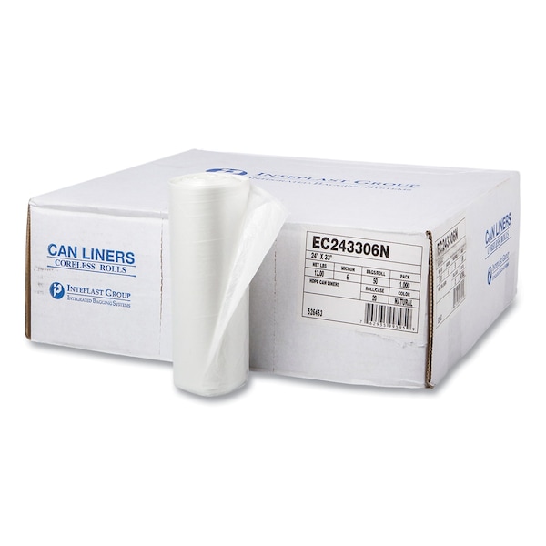 Integrated Bagging Systems 16 gal Trash Bags, 24 in x 33 in, 6 microns, Natural, 1000 PK EC243306N - main